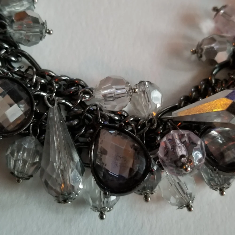 Charm bracelet crystals dark silver tone metal